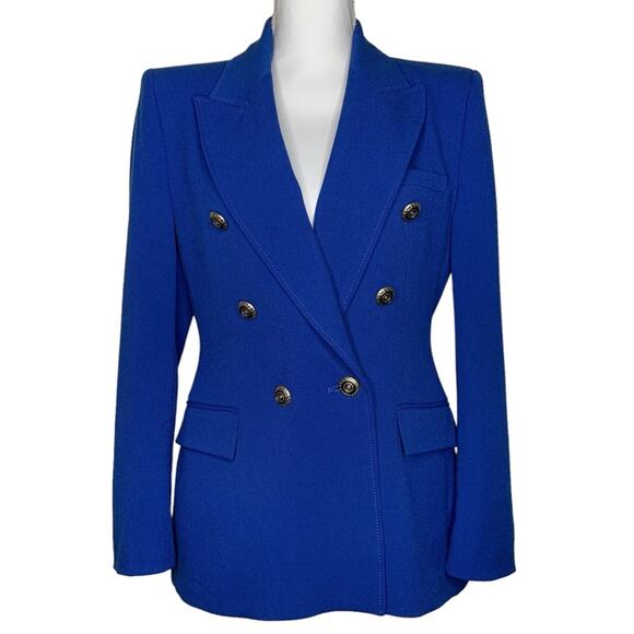 Zara Double Breasted Cobalt Blue Gold Button Crepe Blazer Kate Middleton Size XS - Picture 6 of 15